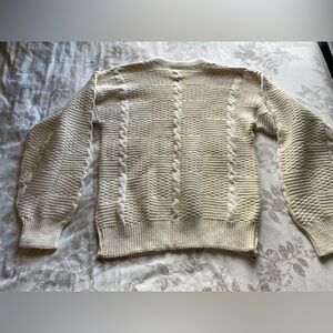 Mens Vintage Cream Cable Knit Chunky Sweater Medium Grandpa 90s Preppy Old Money